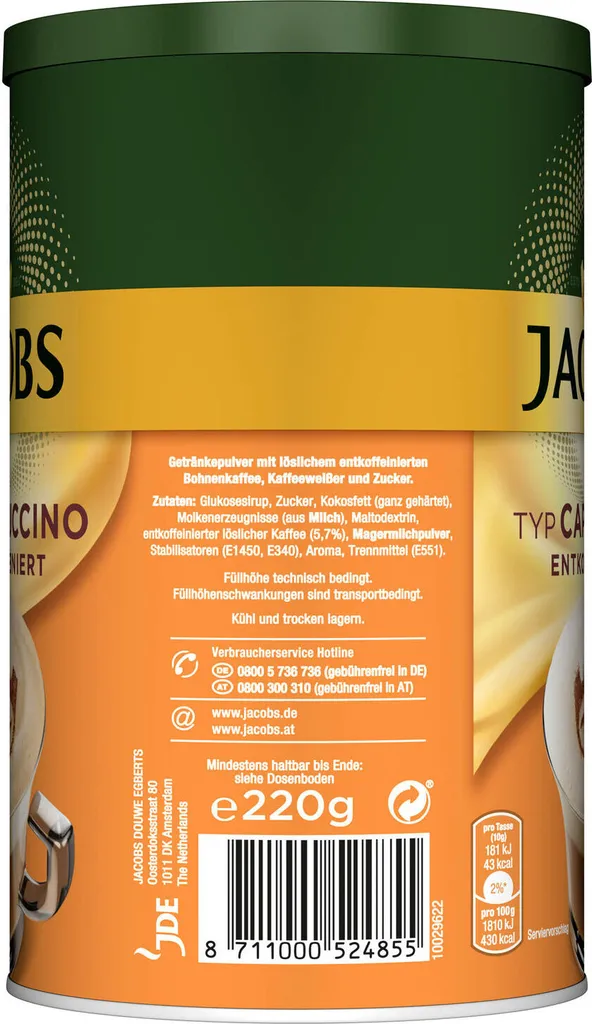 JACOBS Typ Cappuccino Entkoffeiniert 8 Dosen (8 X 220 G) 6 JACOBS Typ Cappuccino Entkoffeiniert 8 Dosen (8 X 220 G) – Bild 4