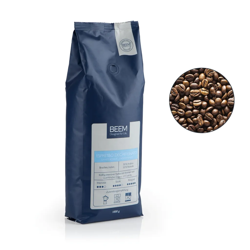 BEEM DECAFFEINATO Ganze Bohne Entkoffeiniert - 1 Kg Kaffee Bohnen Espresso Entkoffeiniert Kaffee Arabica Robusta BEEM DECAFFEINATO 3 BEEM DECAFFEINATO Ganze Bohne Entkoffeiniert - 1 Kg Kaffee Bohnen Espresso Entkoffeiniert Kaffee Arabica Robusta BEEM DECAFFEINATO